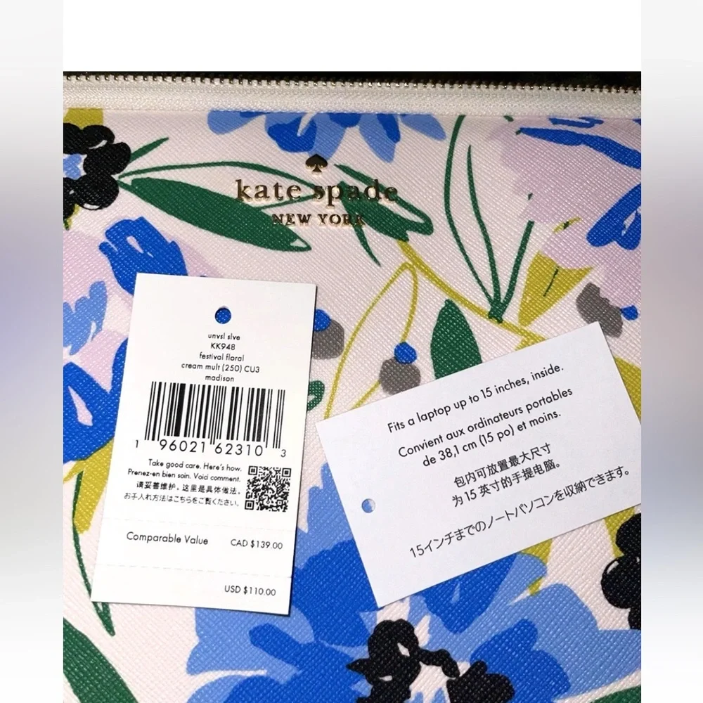 Kate Spade KL948 Madison Floral 15” Laptop Sleeve Cream/Floral